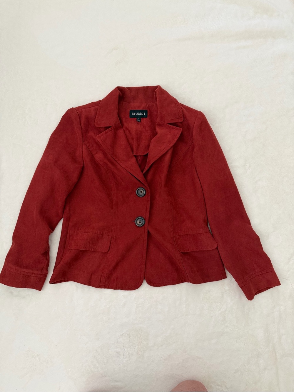 Studio I Rust Faux Suede Blazer Jacket Size 14 Burnt Orange Career Office